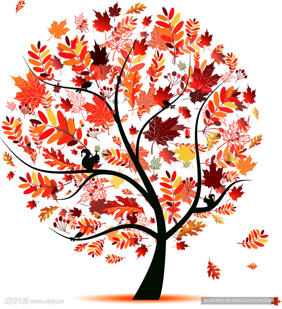 秋季心形枫叶树插画