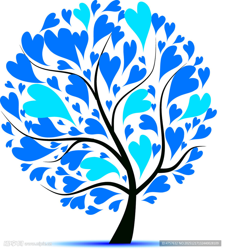 蓝色爱心树图案设计