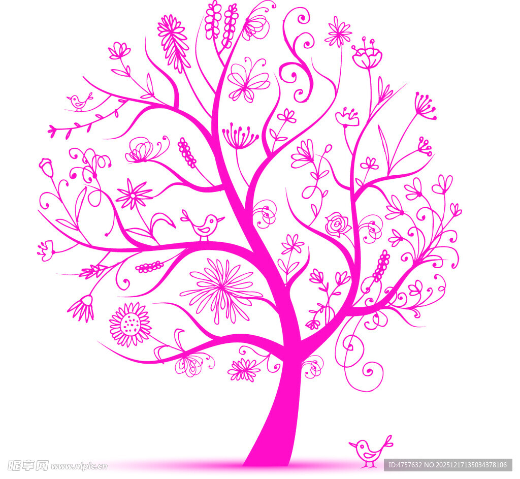 梦幻粉色花纹装饰树