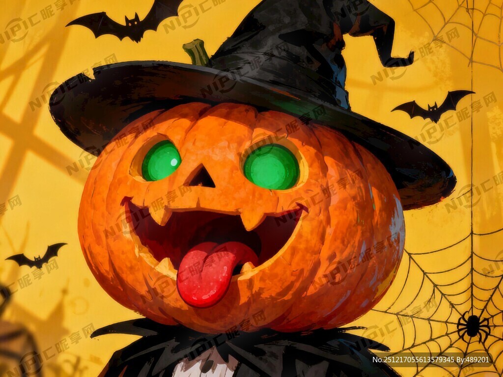 南瓜头 带着黑色帽子 万圣节