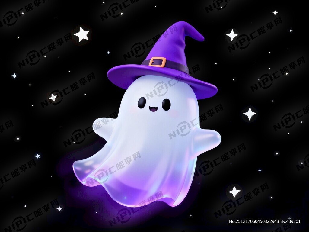 带紫色帽子万圣节幽灵 阿飘