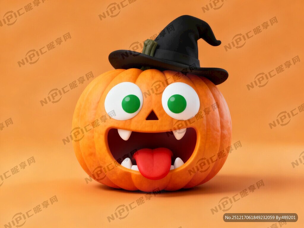 立体南瓜 戴黑色帽子 白色眼睛