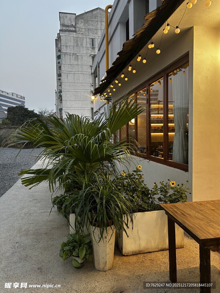 街边温馨小店外绿植店面设计