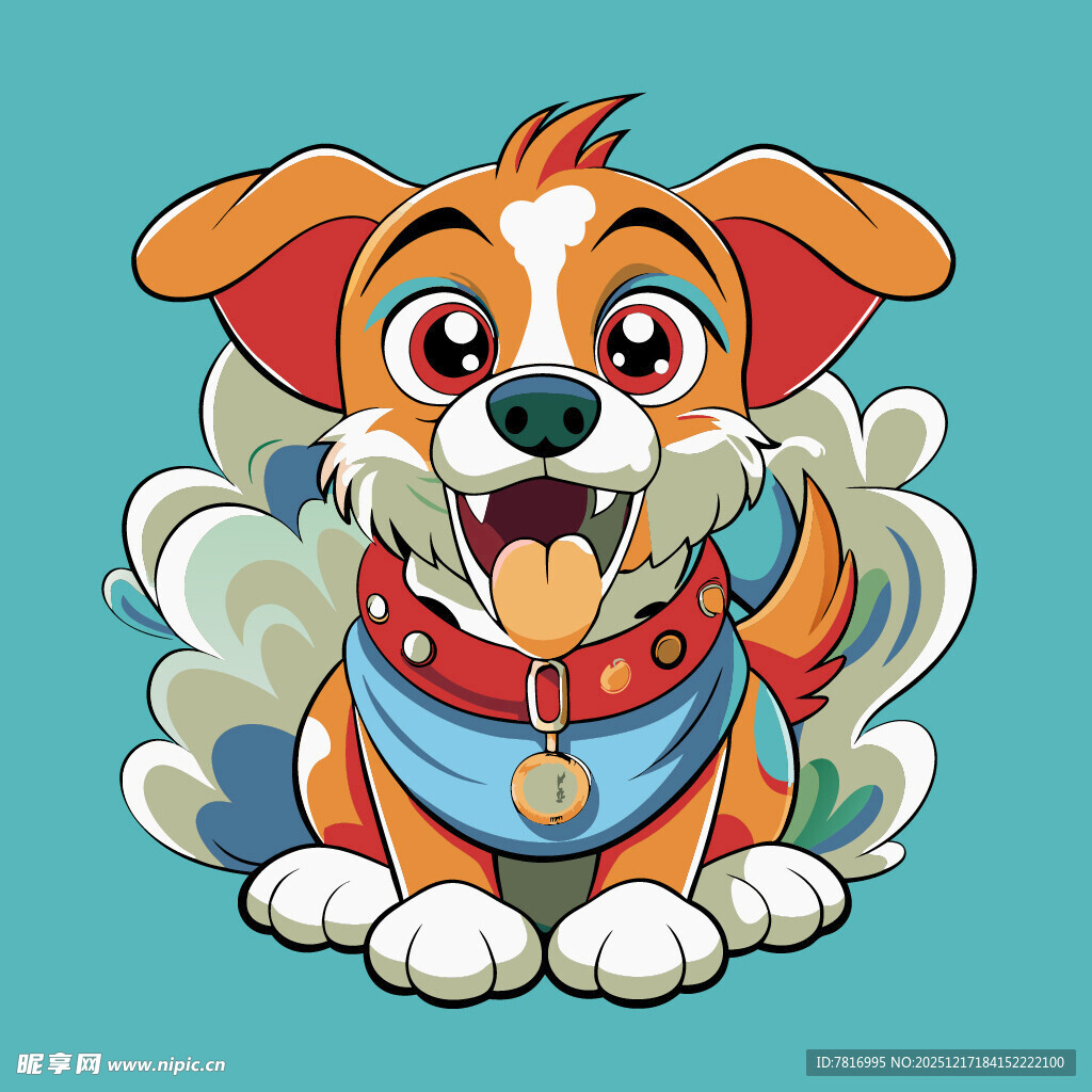 可爱小狗戴着围兜吐舌头