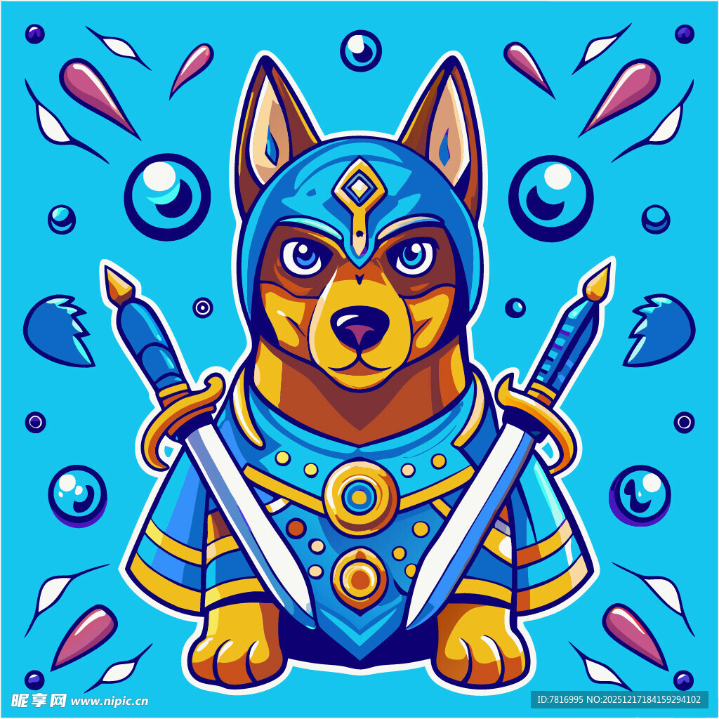 埃及风狗狗持剑插画