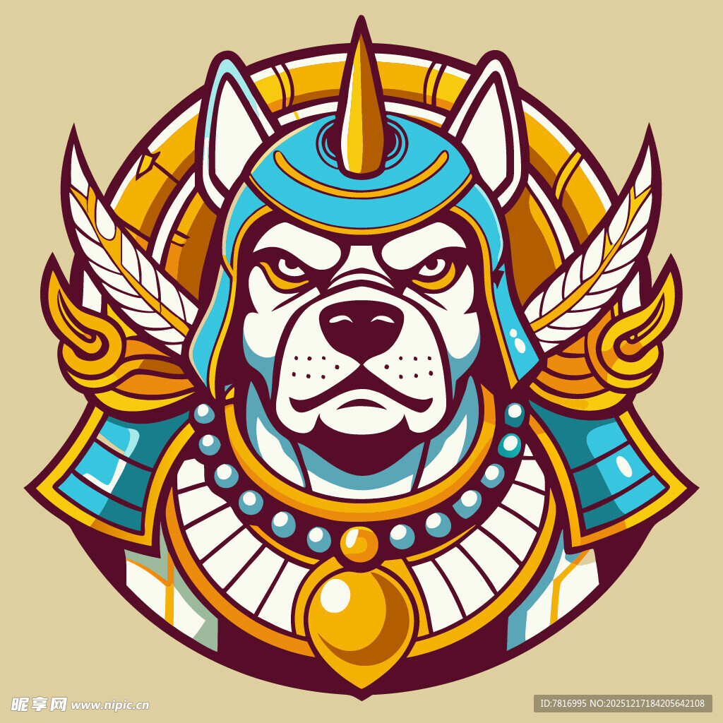 埃及风斗牛犬头像插画