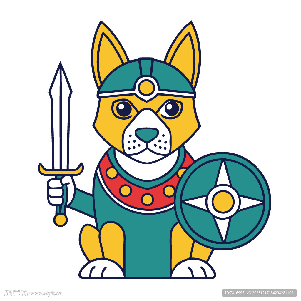 骑士小狗持剑握盾形象