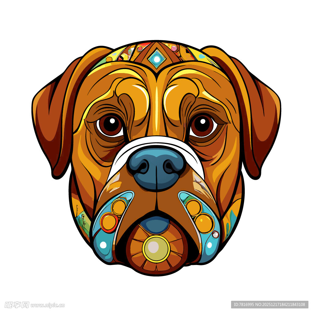 彩色图案装饰的狗狗头像