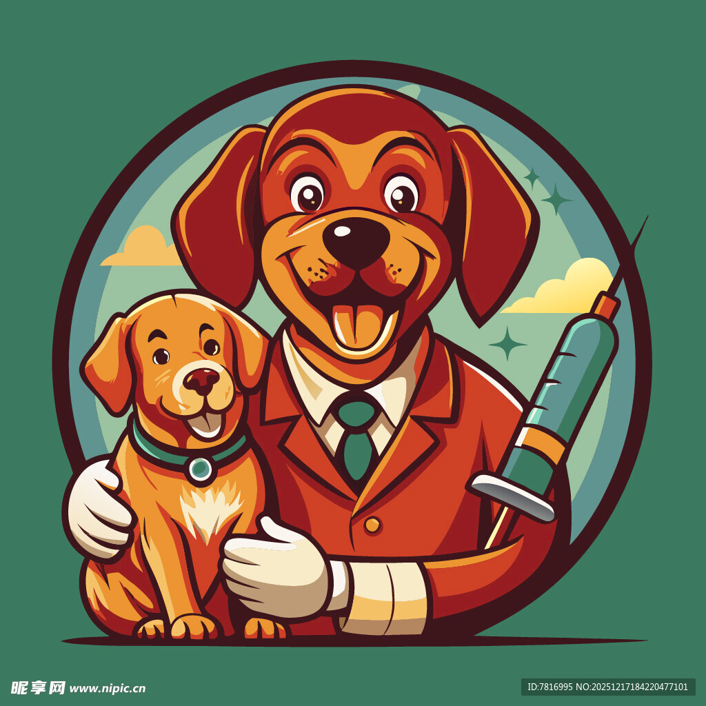 兽医狗狗与小狗温馨画面