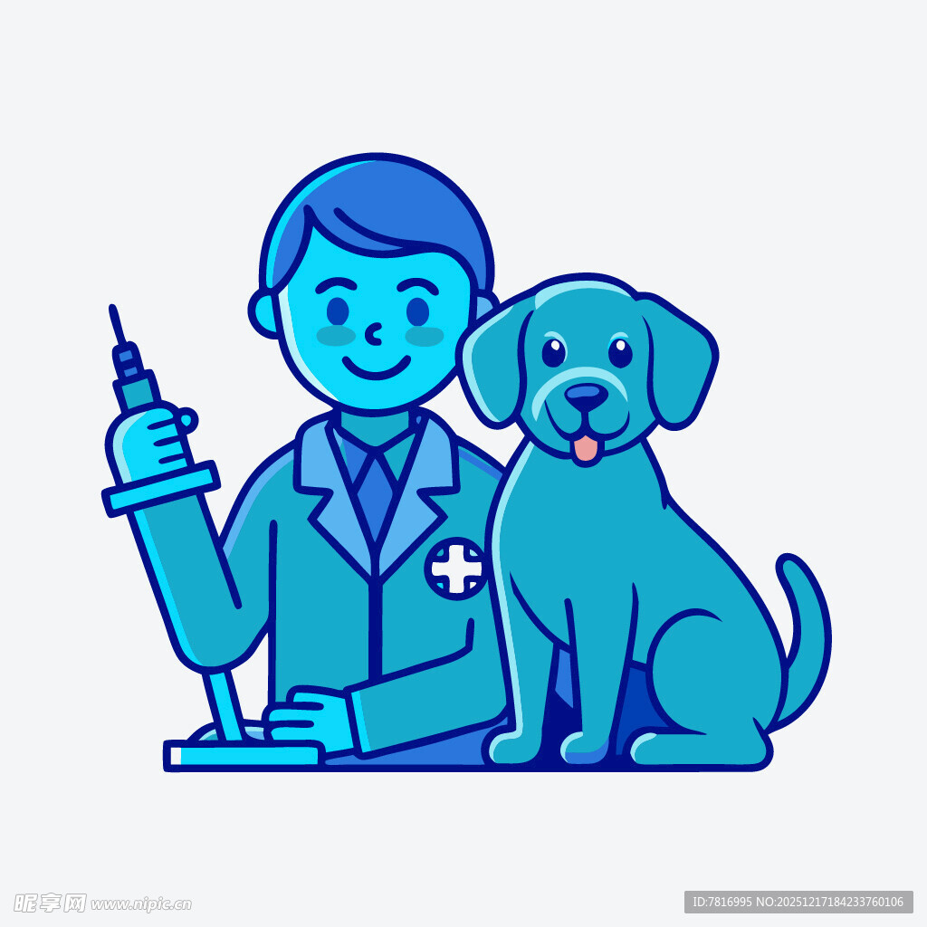 兽医为小狗注射场景
