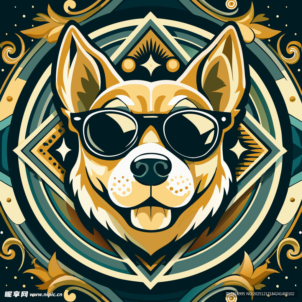 时尚墨镜狗狗插画图案