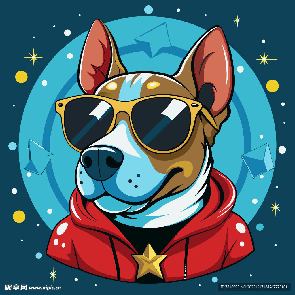 酷炫狗狗穿红衣戴墨镜