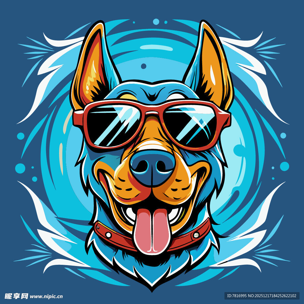酷炫墨镜狗狗插画形象