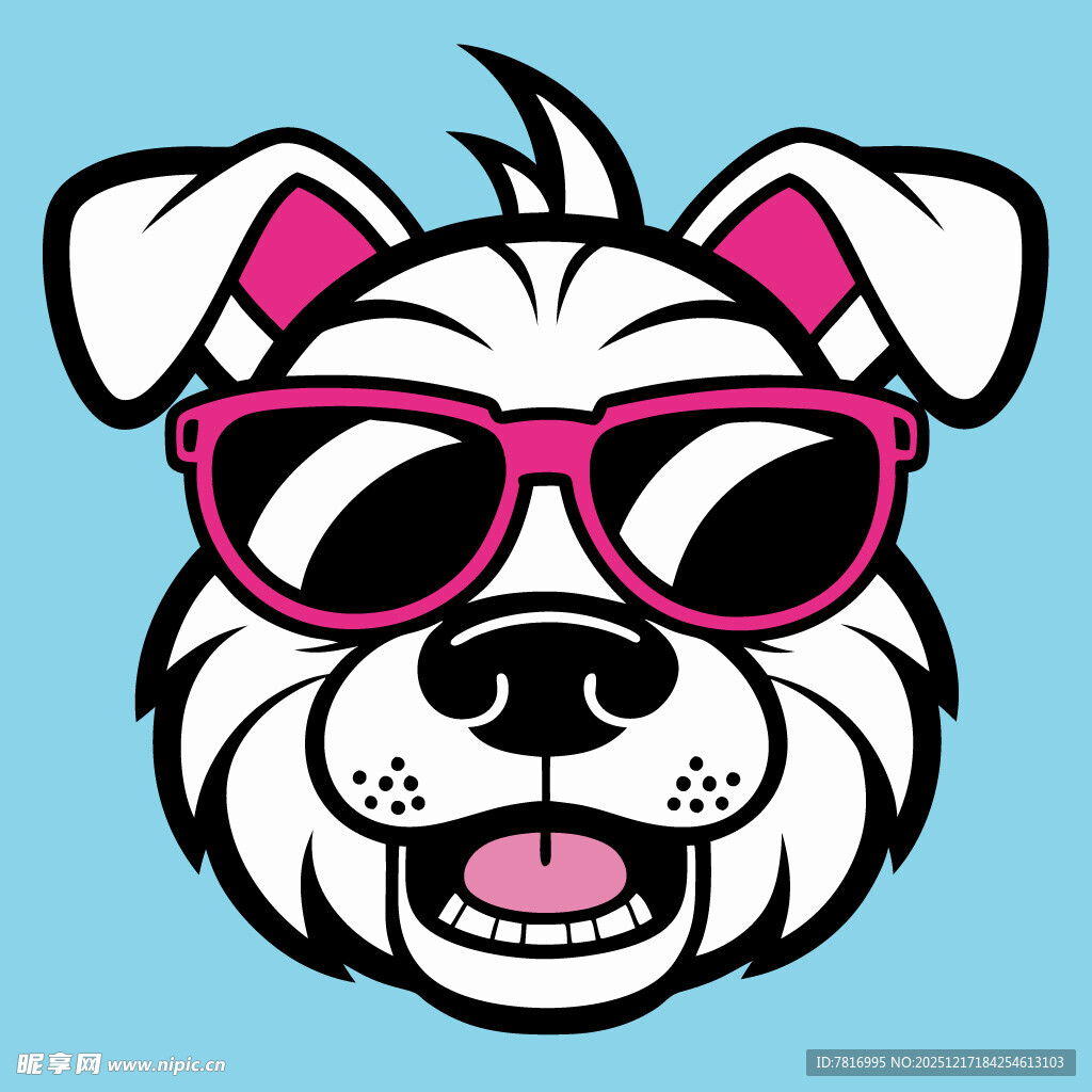 戴粉墨镜的俏皮小狗