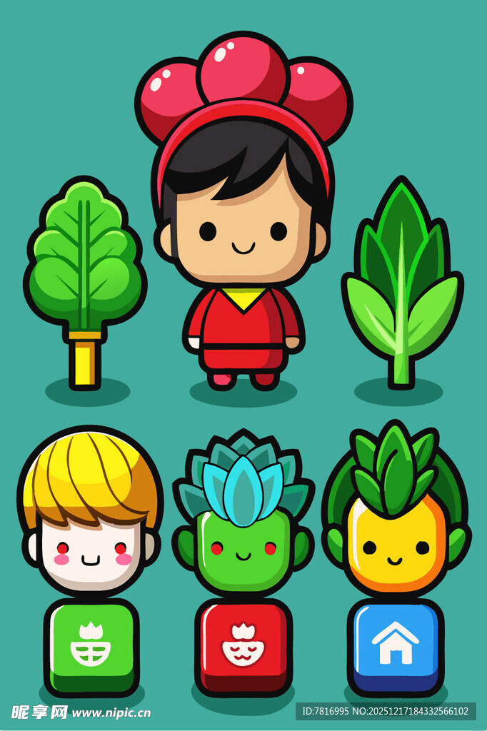 卡通环保角色与绿植
