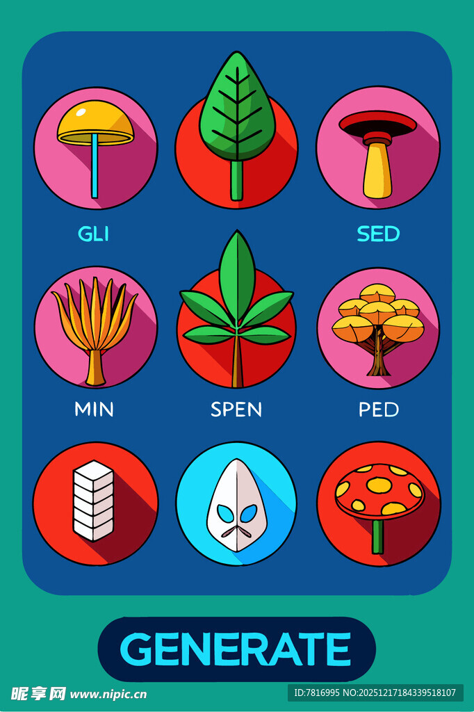 多彩植物图标集合