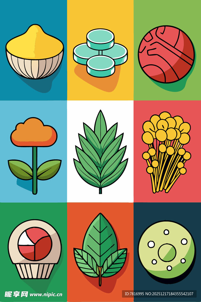 多彩卡通风格物品集合