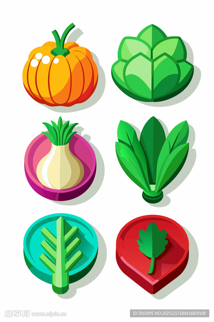 多彩蔬菜卡通图标集合