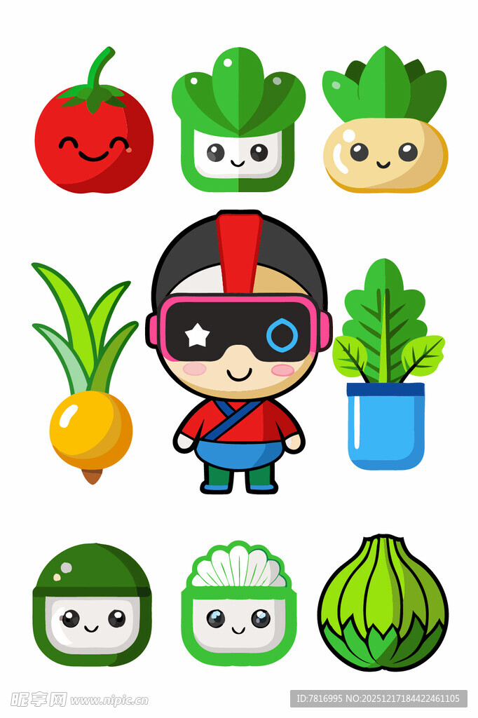卡通人物与多彩蔬果集合