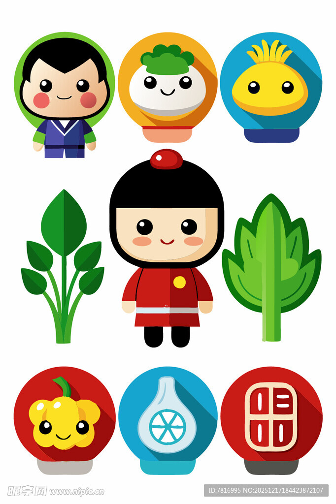 卡通风格传统元素图标集