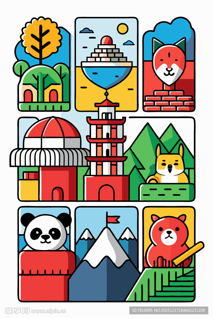 多彩亚洲风情图标集合