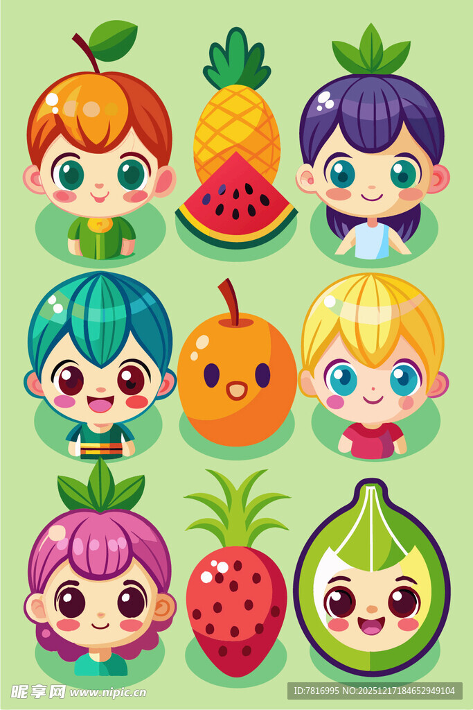可爱水果小精灵插画