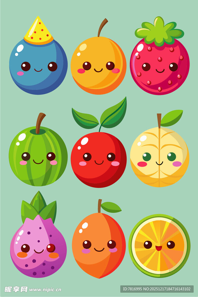 可爱表情水果插画集合