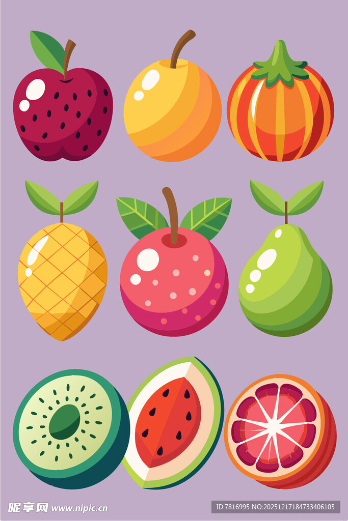 多彩卡通水果集合