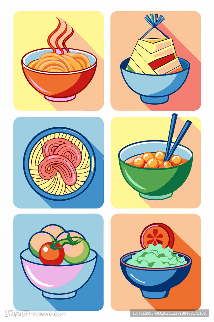多彩美味面食插画集合