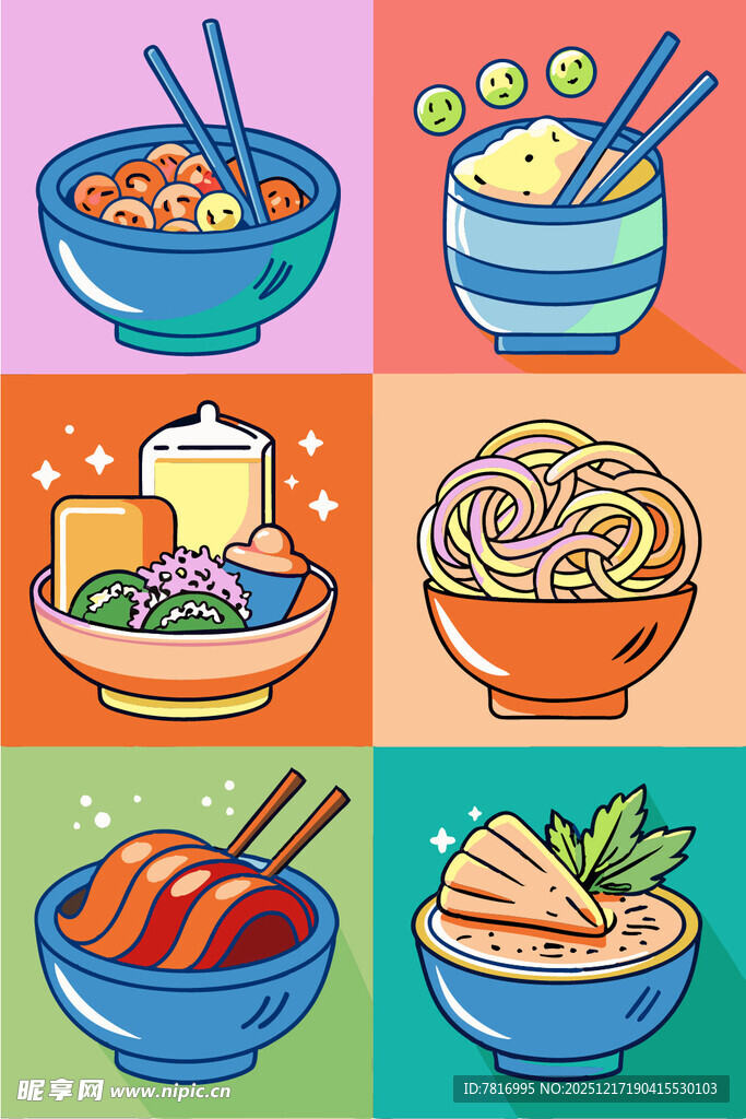 多彩中式美食插画