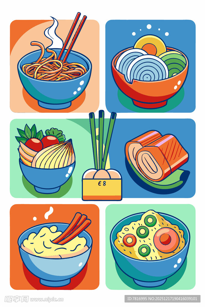 多彩日式美食插画展示