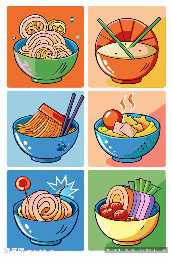 多彩美味面条插画集合