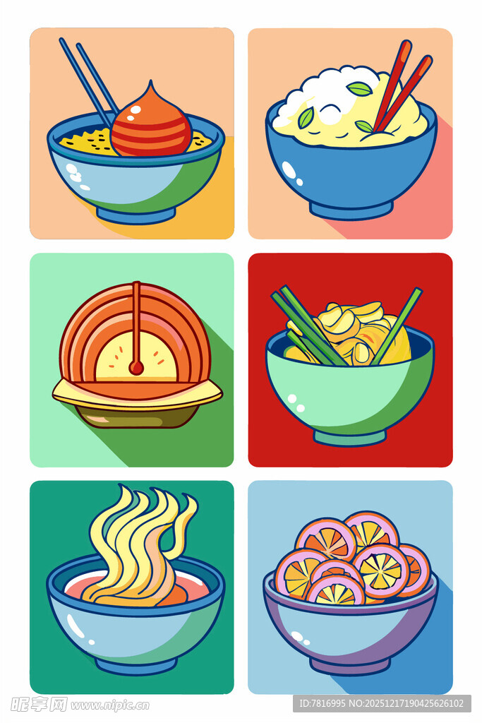 多样中式美食碗装插画
