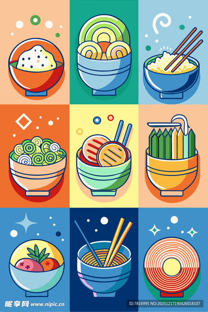 多彩美味面食插画集合