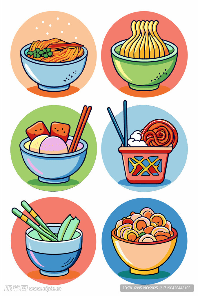 多彩中式面食插画集合