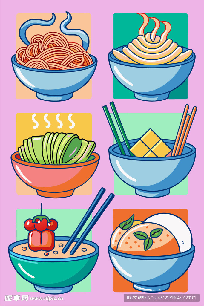 多彩面食插画