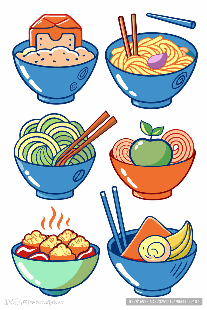 多彩碗中美食插画