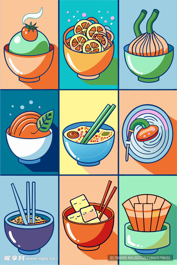 多彩中式美食插画展示