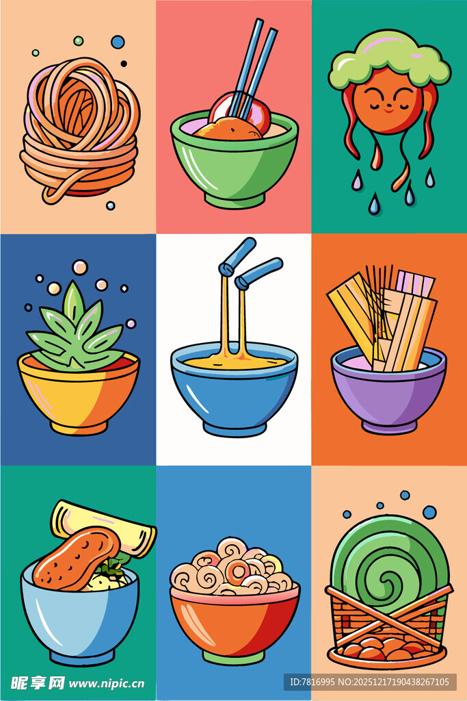 多彩面食插画集合