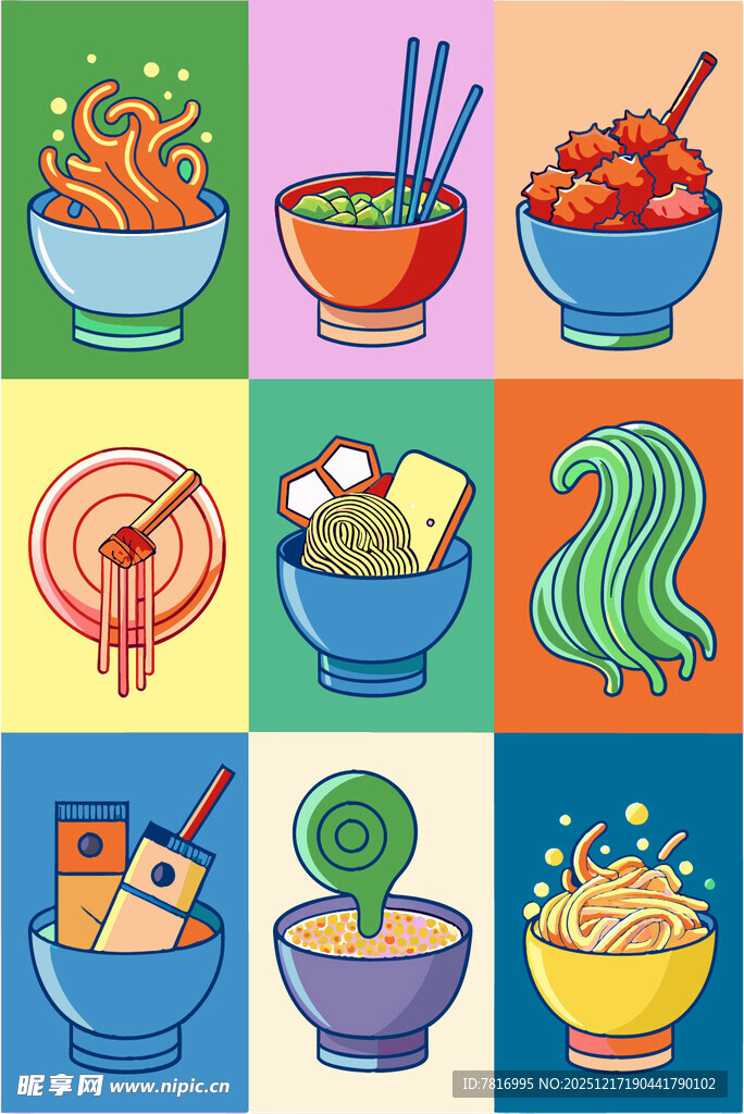 多彩面食插画集合