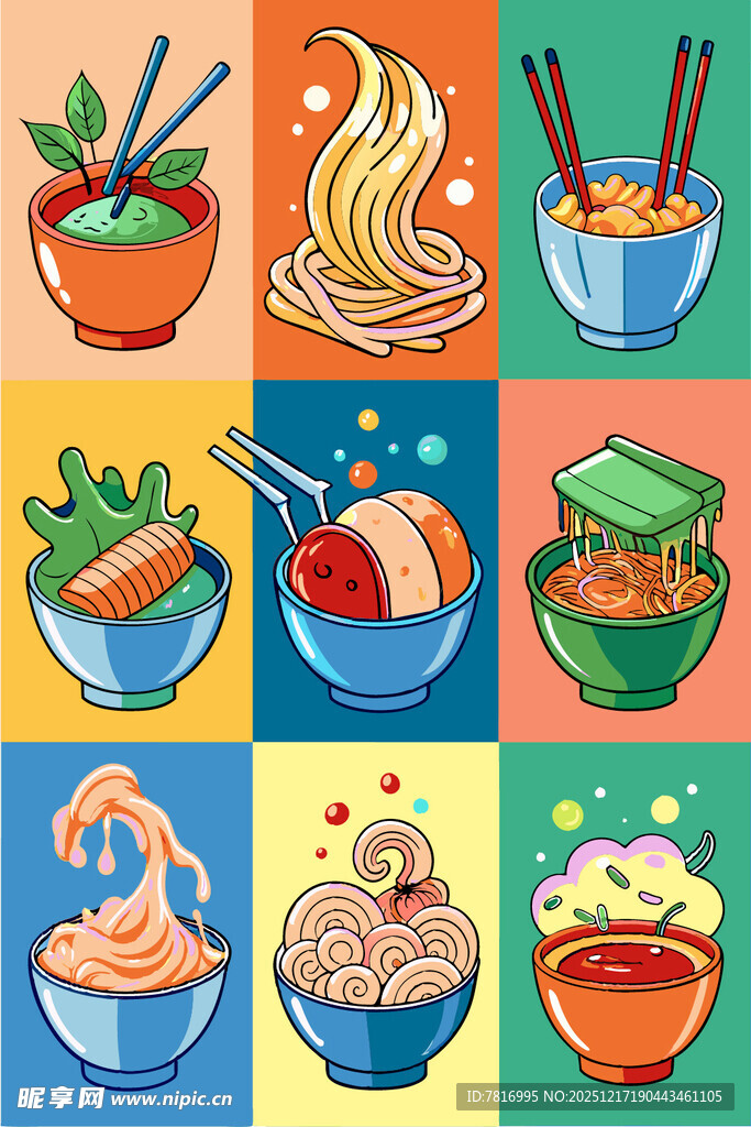 多彩面食美食插画集合