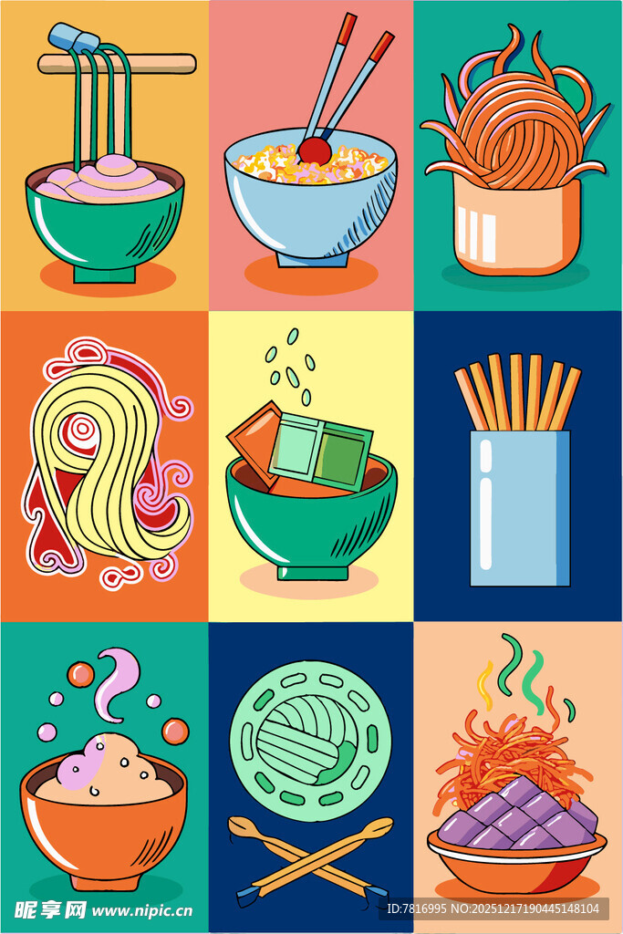 多彩面食插画多样美味