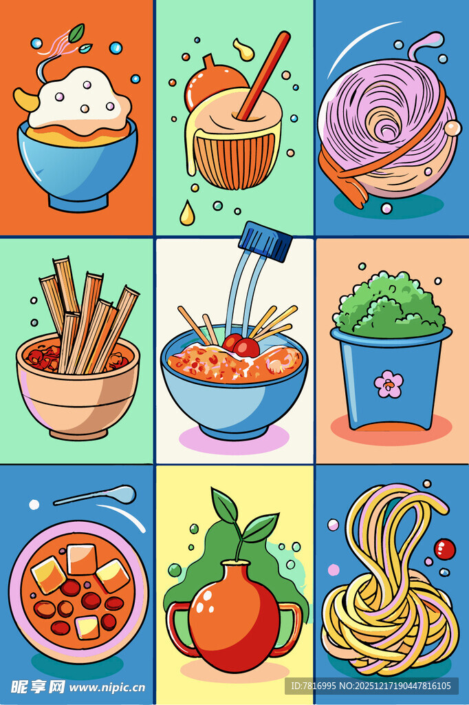 多彩面食插画集合