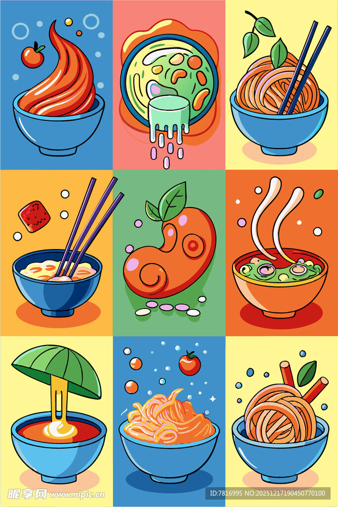 多彩面食插画