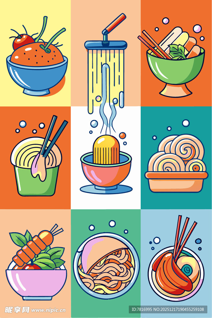 多彩面食插画美味诱人