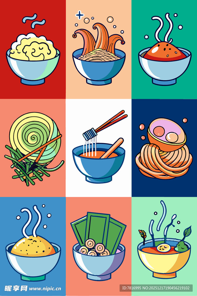 多彩面食插画集合