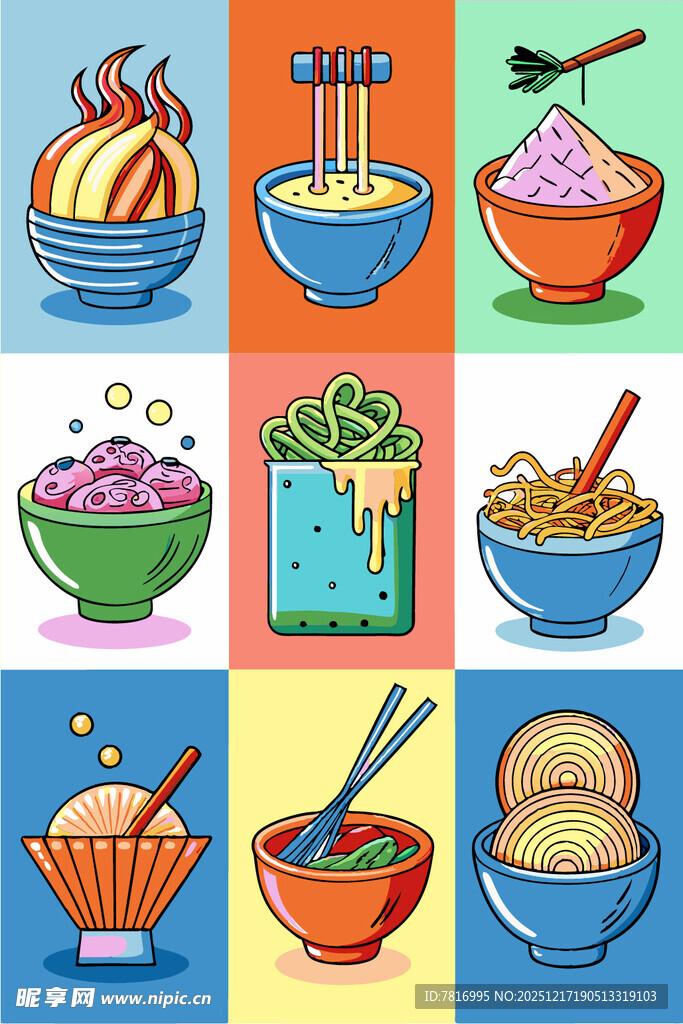 多彩面食插画集合