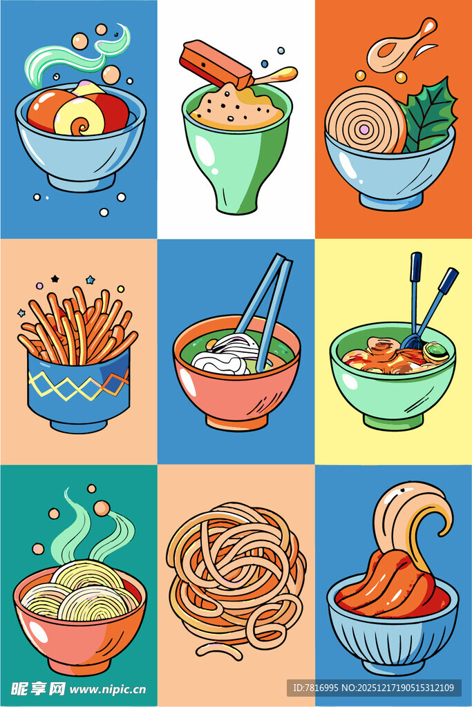多彩面食插画集合