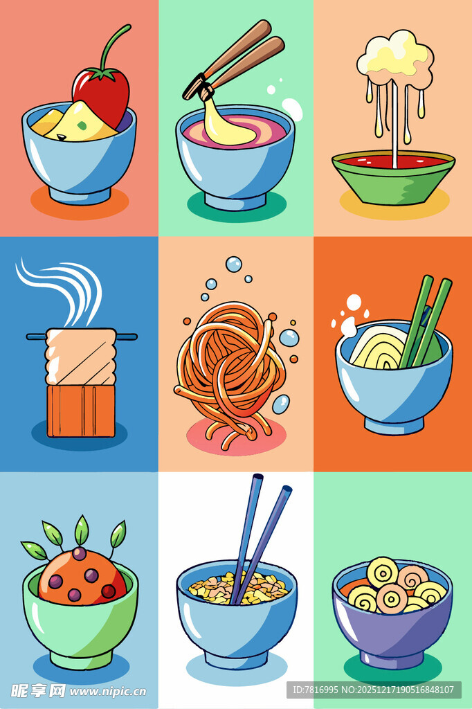 多彩面食插画