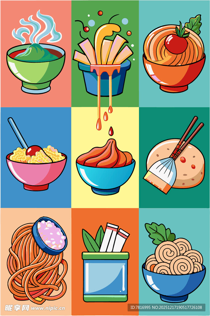 多彩面食美食插画集合